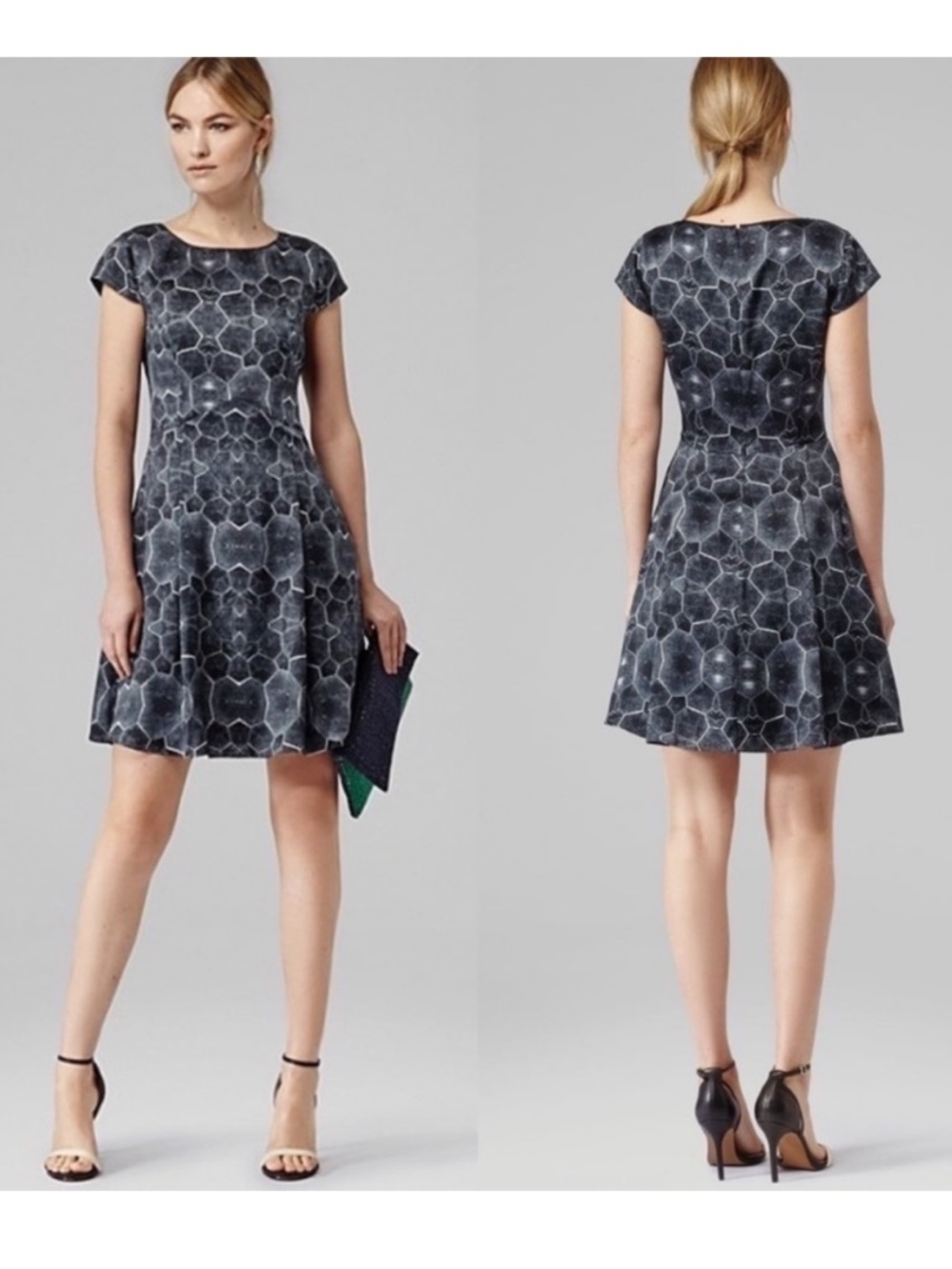 NWT Reiss Baker Night Sky Tortoise Print Silk Dress Navy Size 10